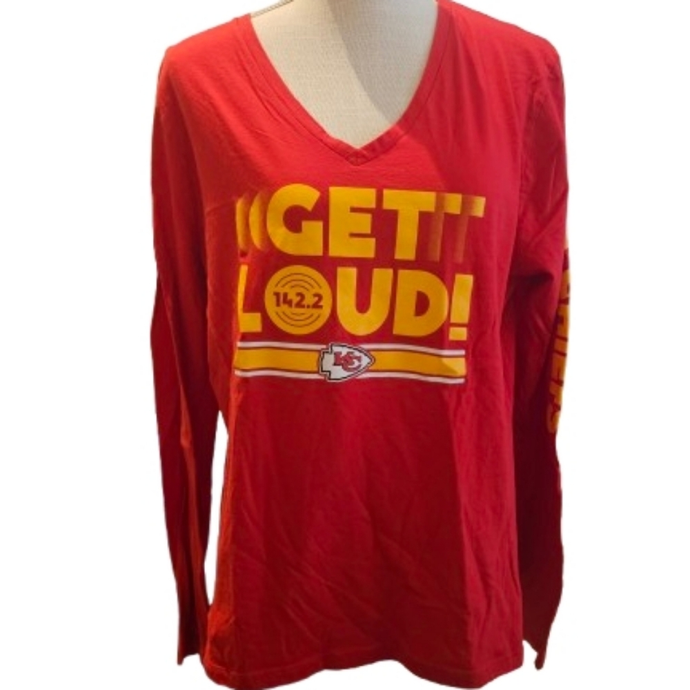 Fanatics KC Chief's Red and Yellow Womens Long Sleeve Tee Get Loud